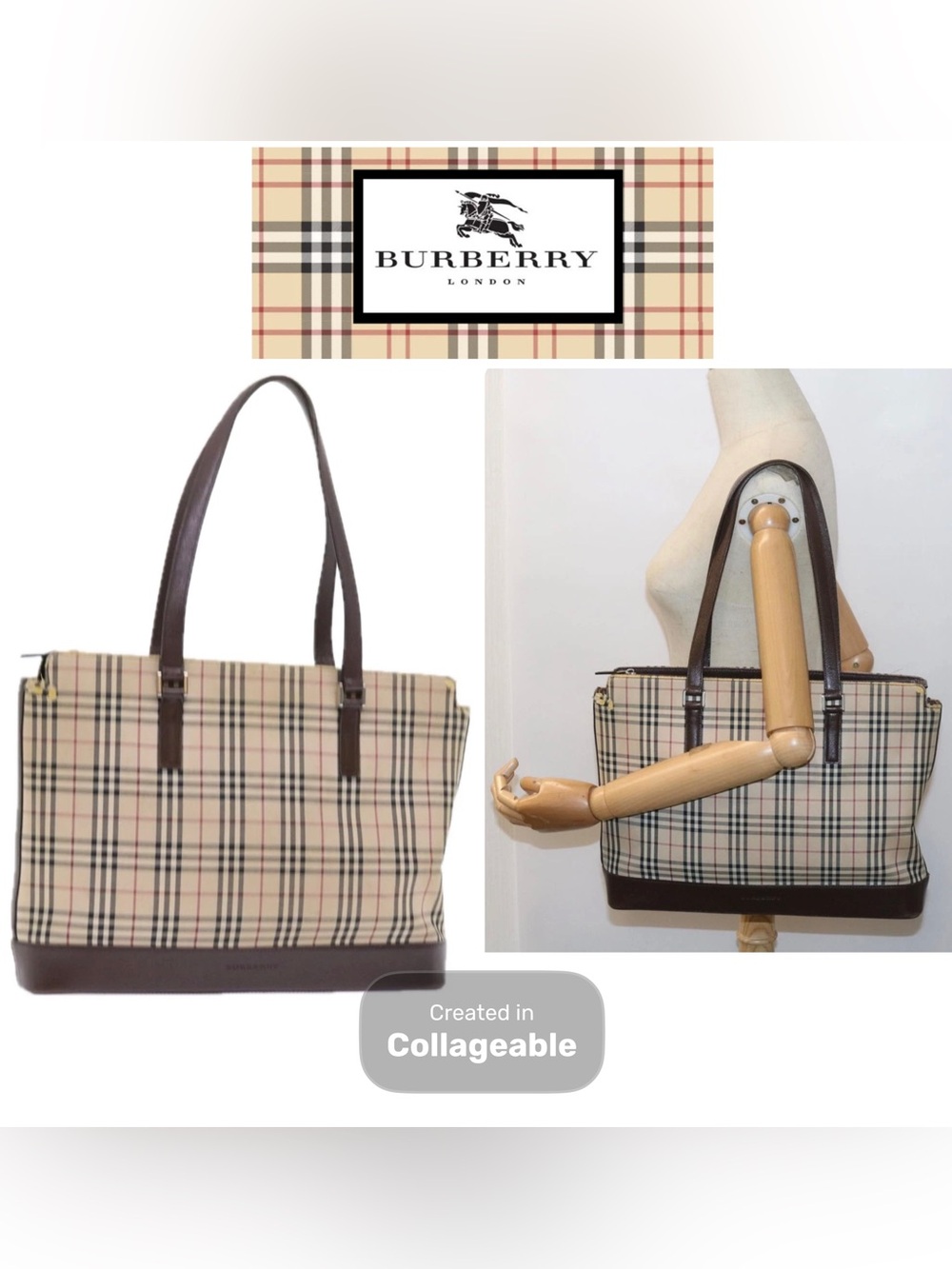 👜 Burberry Beige/Black Nova Check Canvas Tote Authentic Canvas